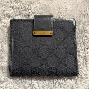 Gucci Black GG Canvas & Leather Compact Wallet